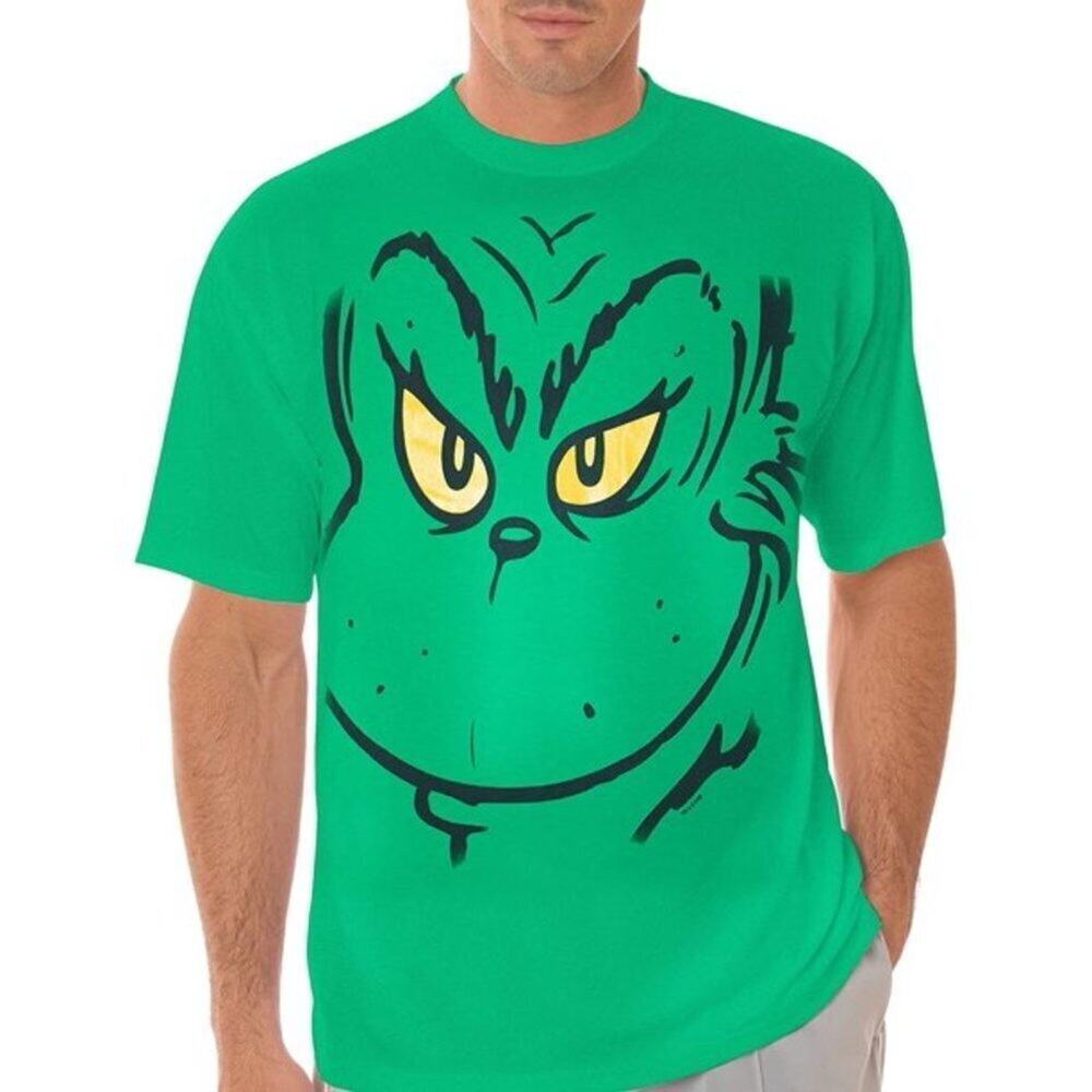 The Grinch That Stole Christmas (Dr Seuss) Mens T-Shirt Grinch Face || Large EUC